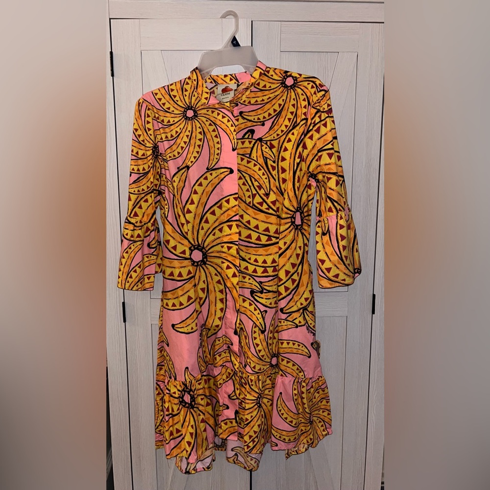 Farm Rio Belted Pink Banana Dress